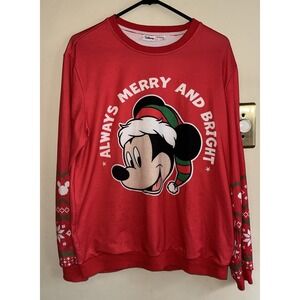MICKEY MOUSE  W/SANTA HAT DISNEY LONG SLEEVE RED SWEATSHIRT SIZE Medium